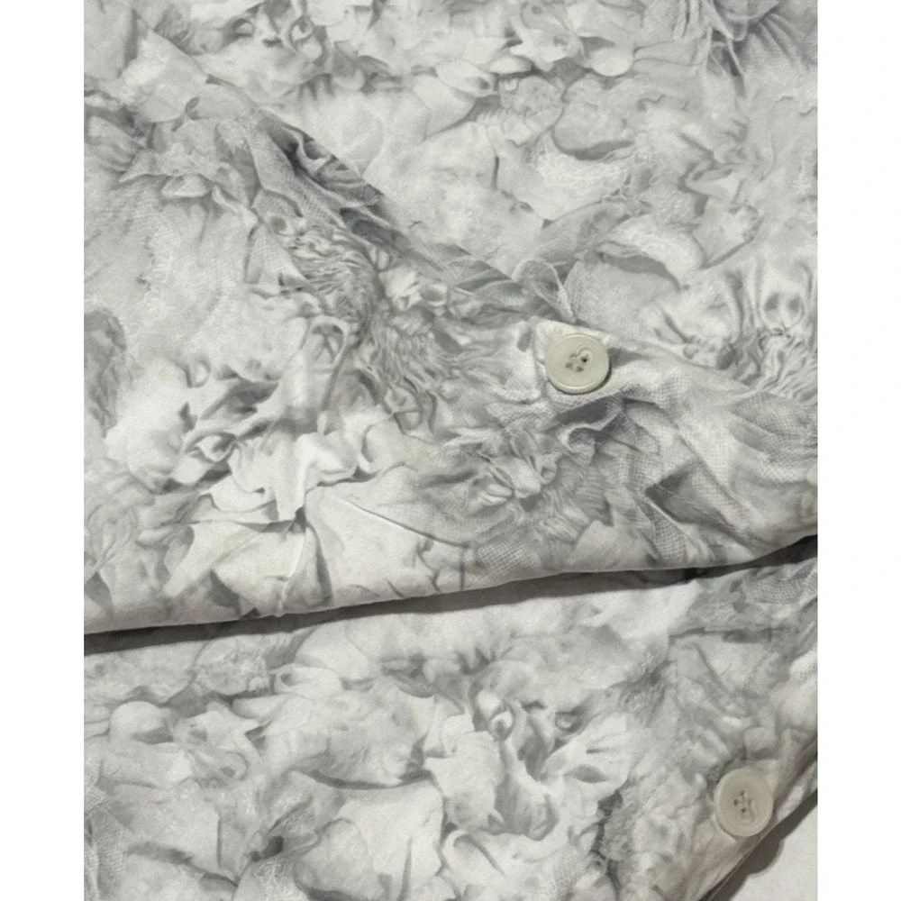 Vera Wang Home Tuille Floral Duvet Cover King Sz Gray White Print Cotton Bedding